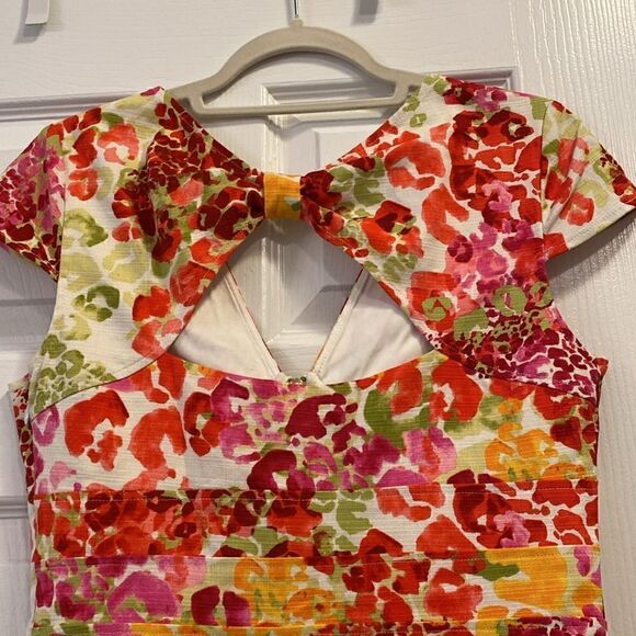 Guess Los Angeles Floral Watercolor Print Zip Front Dress Bow Back Size 8 - Picture 10 of 12